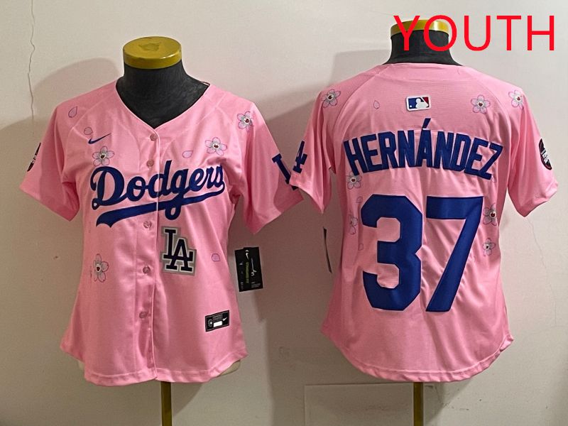 Youth Los Angeles Dodgers 37 Hernandz Pink Sakura Edition 2025 Nike MLB Jersey style 41